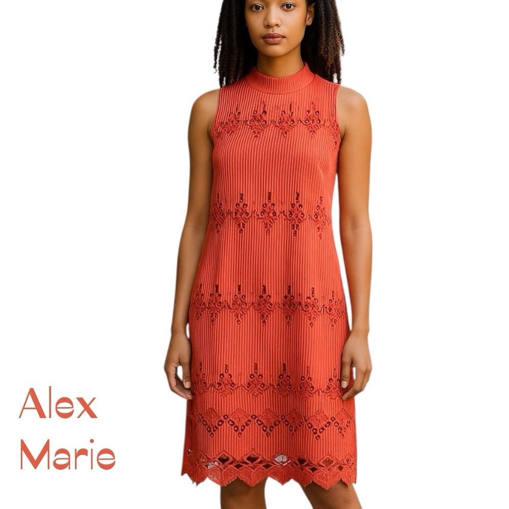 Alex Marie Sheer Orange Crocheted Sleeveless Dress NWT Size 8